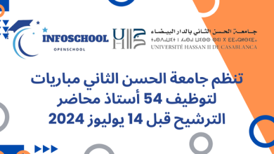 تنظم جامعة الحسن الثاني مباريات لتوظيف 54 أستاذ محاضر. الترشيح قبل 14 يوليوز 2024