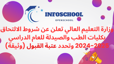 وزارة التعليم العالي تعلن عن شروط الالتحاق بكليات الطب والصيدلة للعام الدراسي 2025-2024 وتحدد عتبة القبول (وثيقة)