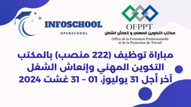 مباراة توظيف (222 منصب) بالمكتب التكوين المهني وإنعاش الشغل. آخر أجل 31 يوليوز، 01 – 31 غشت 2024