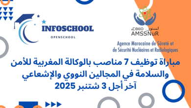 مباراة توظيف 7 مناصب بالوكالة المغربية للأمن والسلامة في المجالين النووي والإشعاعي، آخر أجل 3 شتنبر 2025