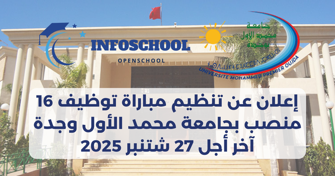 إعلان عن تنظيم مباراة توظيف 16 منصب بجامعة محمد الأول وجدة آخر أجل 27 شتنبر 2025