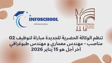 تنظم الوكالة الحضرية للجديدة مباراة لتوظيف 02 مناصب – مهندس معماري و مهندس طبوغرافي، آخر أجل هو 15 يناير 2026