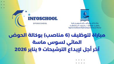 مباراة لتوظيف (6 مناصب) بوكالة الحوض المائي لسوس ماسة، آخر أجل لإيداع الترشيحات 9 يناير 2026