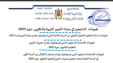 تعيينات الناجحين في مباراة التبريز للتربية والتكوين-دورة 2025