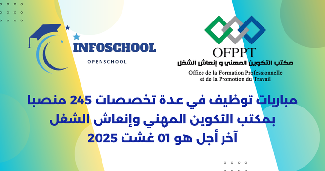 مباريات توظيف في عدة تخصصات 245 منصبا بمكتب التكوين المهني وإنعاش الشغل، آخر أجل هو 01 غشت 2025