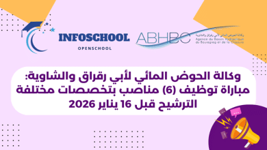 وكالة الحوض المائي لأبي رقراق والشاوية: مباراة توظيف (6) مناصب بتخصصات مختلفة، الترشيح قبل 16 يناير 2026